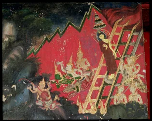 Boeddha daalt neer uit de hemel (muurschildering)