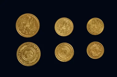 Munten uit de regeerperiode van koning Rama V (goud)