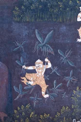Muurschildering met scènes uit de Ramayana in Wat Phra Kaeo, het Koninklijk Paleis, Bangkok, Thailand