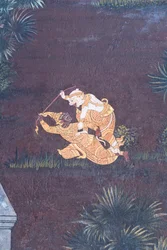 Muurschildering met scènes uit de Ramayana in Wat Phra Kaeo, het Koninklijk Paleis, Bangkok, Thailand