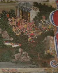 Scène met Chinese invloed, Sala Geng, Wat Bowonniwet Vihara, Bangkok