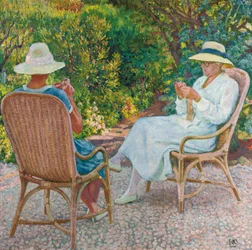 Maria en Elisabeth van Rysselberghe Breien in de Tuin, c.1912