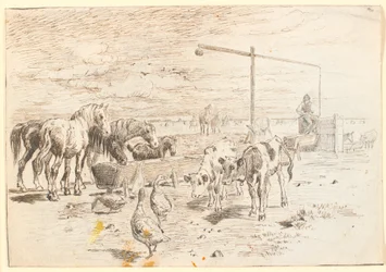 Paarden, kalveren en ganzen bij de Hollanderbron op Saltholm