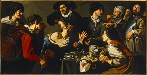 De charlatan tandarts ... (schilderij op canvas)