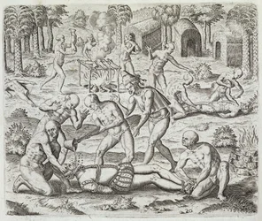 Kannibalen in Darien, Panama, die Spanjaarden gevangen nemen, uit 