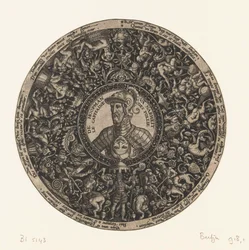 Medaillon met buste van de Kapitein van Dwaasheid, Theodor de Bry, ca. 1577 - ca. 1578