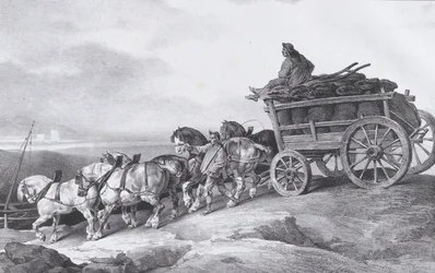 Kolenkarren getrokken door paarden (1822)