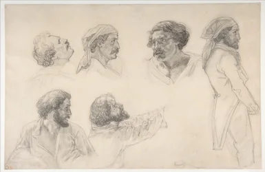 Zes studies voor Corréard en Savigny in het schilderij „Het vlot van de Medusa“