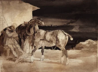 Twee paarden en een slapende stalknecht, ca. 1822-1823