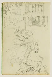 Twee compositiestudies van een leeuwenjacht