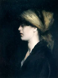 Chiaroscuro, een profiel, de gouden sjaal, c.1900