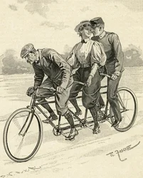 Fiets voor drie personen, tandemfiets genoemd