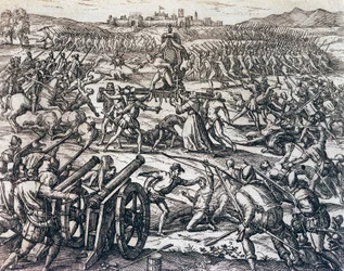 Troepen van Francisco Pizarro (circa 1475-1541) vangen Inca-keizer Atahualpa tijdens de Slag bij Cajamarca, 16 november