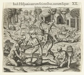 Indianen gieten vloeibaar goud in de mond van een Spanjaard, 1594