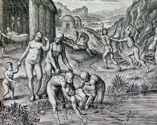 Remedies gebruikt door inboorlingen tegen ziekte, gravure uit Historia America