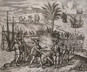 De arrestatie van Christoffel en Bartholomeus Columbus op bevel van Francisco de Bodadilla