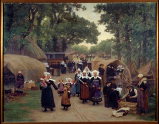 De aankomst bij de Pardon de Fouesnant Bretonse families in traditionele klederdracht
