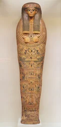 Egyptische kist van een naamloze persoon versierd met rituele scènes, ca. 1050 v.Chr.