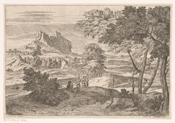 Arcadisch landschap met figuren en konijnen (Suite de Paysages)