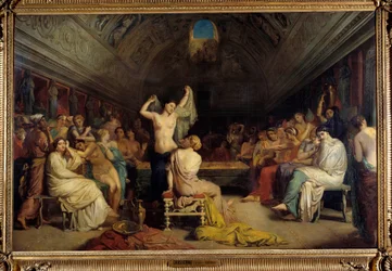 Tepidarium. Vrouwen verzameld in het gedeelte van de warme baden onder het oude Rome