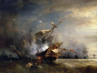 De zeeslag bij Lizard Point, Cornwall, op 21 oktober 1707