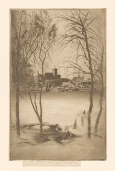 Gezicht op een rivier met haven en industrie