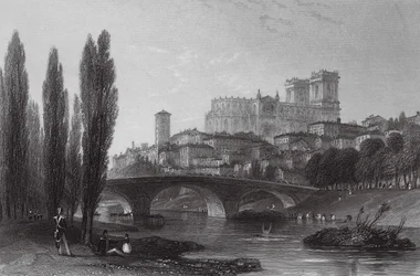 Stad van Auch, Pyreneeën (gravure)