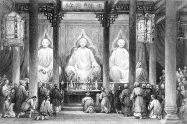 Grote Tempel in Hunan, Canton, gegraveerd door A. Willmore