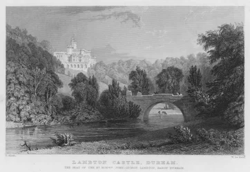 Lambton Castle, Durham, de zetel van John-George Lambton, Baron Durham (gravure)