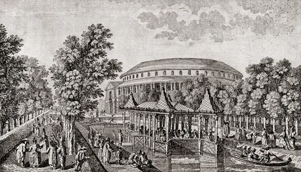 Ranelagh Gardens, Chelsea, Londen, Engeland. De buitenkant van de Rotunda in Ranelagh Gardens, het 