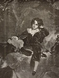 Portret van Meester Lambton als jongen, Charles William Lambton, de Rode Jongen, gravure naar een schilderij van Thomas Lawrence uit L