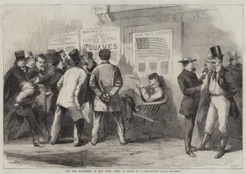 De oorlogsexcitatie in New York, scène voor een brandweerkazerne