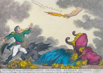 Spotprent ter viering van Napoleons abdicatie in 1814.