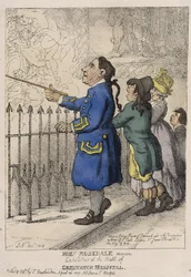 John Rosedale, zeeman en bezoekersgids in de hal van het Greenwich Hospital (Engeland)