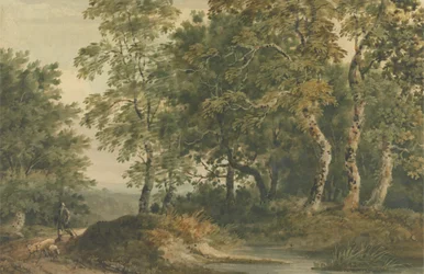 Landschap met een Man die Schapen Drijft