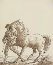 Man die een paard leidt