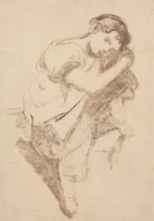Studie van een Jong Meisje dat haar Hoofd op haar Knie Rust