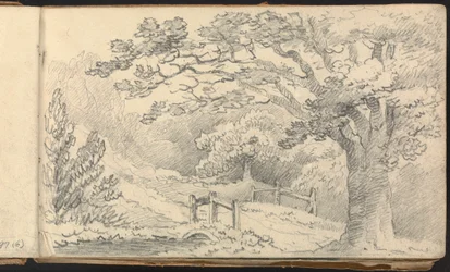 Album van landschap- en figuurstudies: Landelijk landschap met een brug