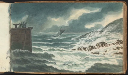 Album van landschap- en figuurstudies: Storm op zee