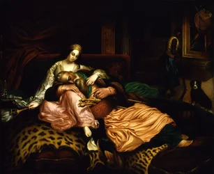 (Interieurscène met sultan en concubine)