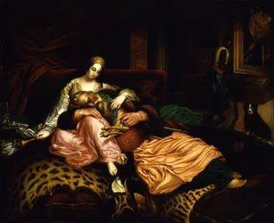 Interieur met sultan en concubine