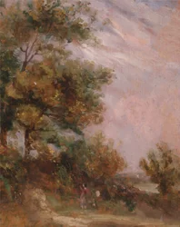 Landschap met bomen en een figuur
