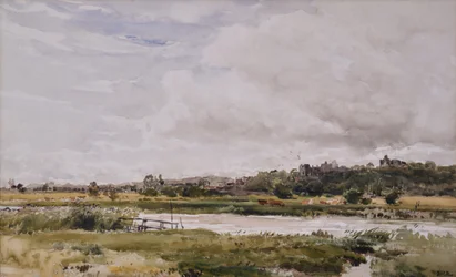 Landschap, rivier op de voorgrond