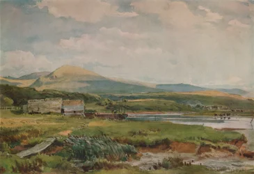 Rivierscène met huisjes, ca. 1887