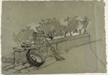 Objecten aan de muur, studie voor Couture, De vogelvanger