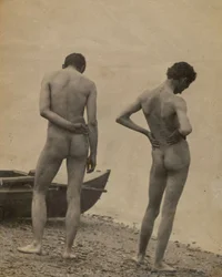 Thomas Eakins en John Laurie Wallace op een strand, 1883