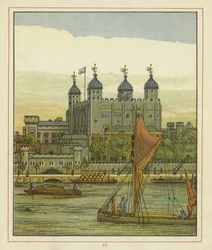 Boten op de rivier de Theems met de Tower of London op de achtergrond