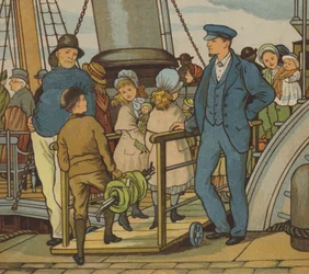 Folkestone: aan boord gaan (kleur litho)