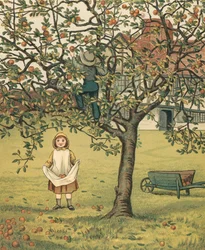 Huiselijk leven: Kinderen plukken appels in de boomgaard