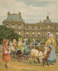 Parijs: de Luxemburgse tuinen (kleur litho)